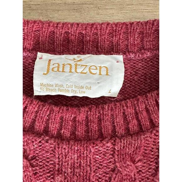 Vintage 60s Jantzen Sweater Cable Knit Crew Neck Burgundy Red SIZE L - Picture 5 of 7